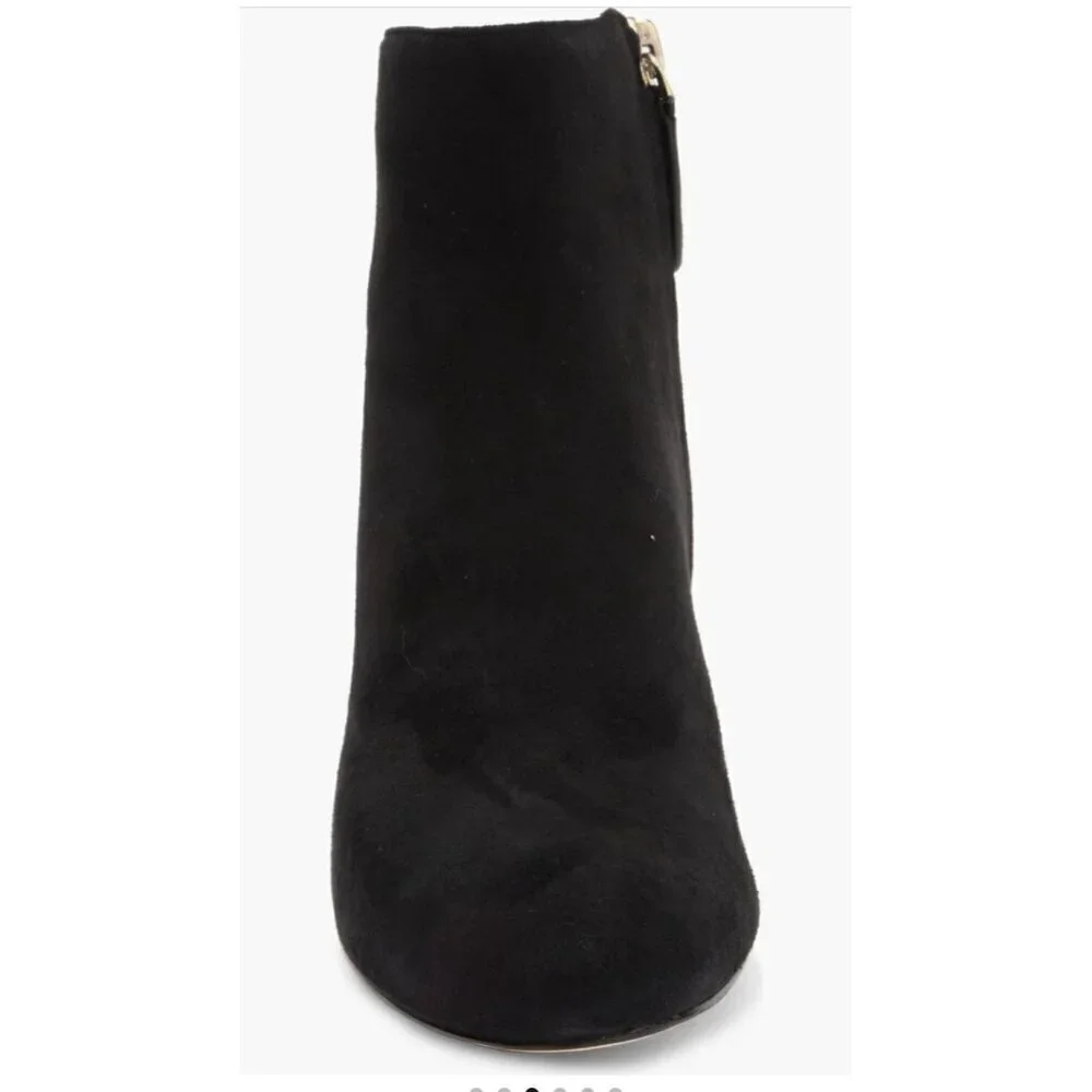 Kate Spade Womens Black Suede Taraji Faux Pearl Block Heel Ankle Bootie Sz 9 New